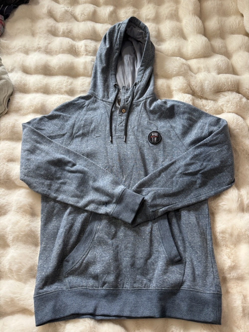 Heather Gray Hooded Pullover with Round Chest Patch